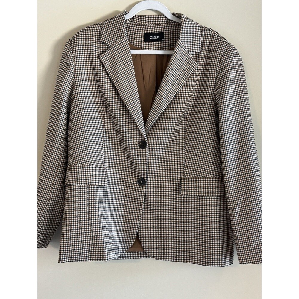 Cider Womens M Brown Plaid Blazer Houndstooth Preppy Work Office Blazer